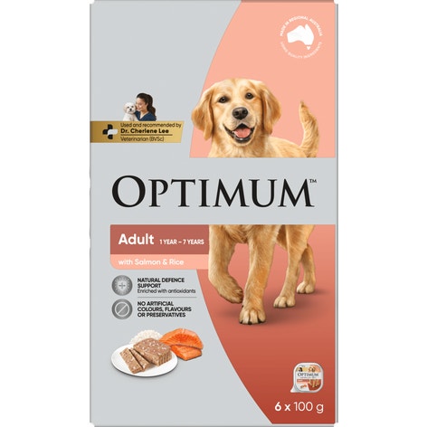 OPTIMUM Wet Dog Food Salmon & Rice 6x100g Tray image 1