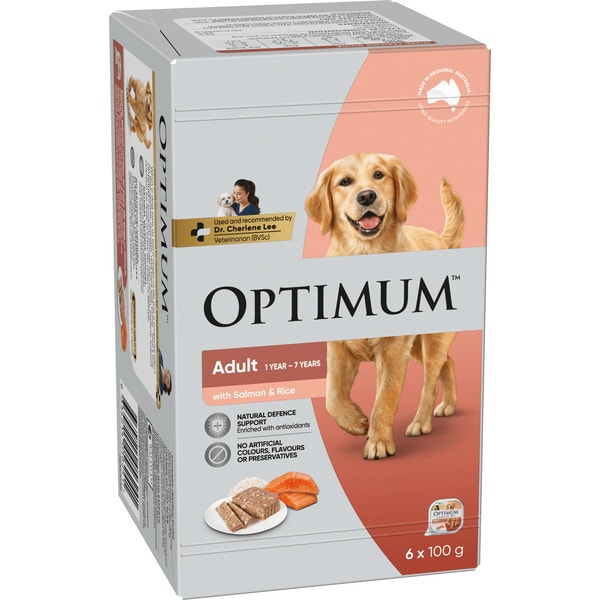 OPTIMUM Wet Dog Food Salmon & Rice 6x100g Tray image 1