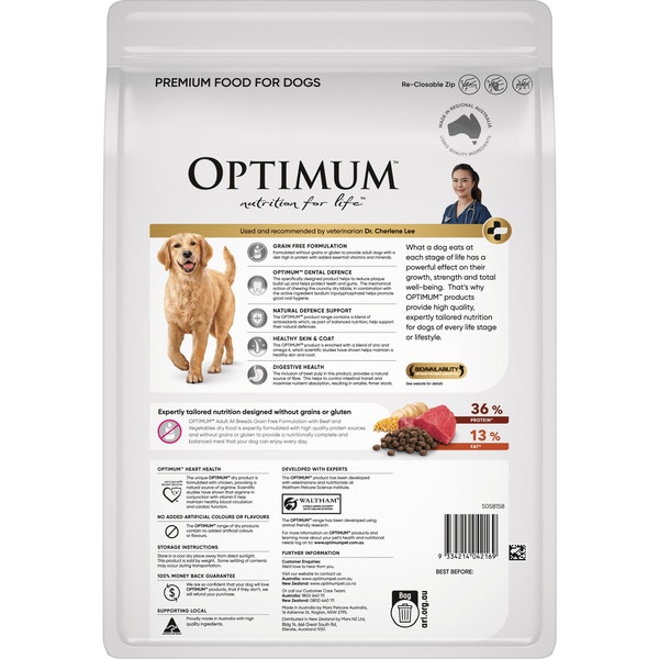 OPTIMUM Grain Free Dry Dog Food Beef & Vegetables Bag 2.5kg image 2
