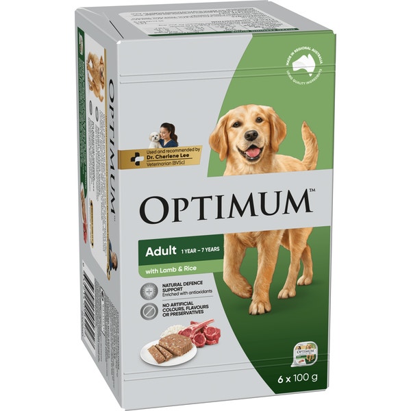 OPTIMUM Wet Dog Food Lamb & Rice 6x100g Tray image 1