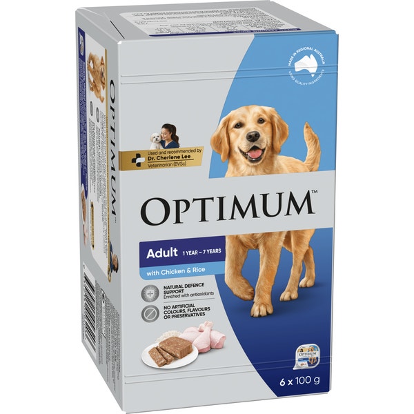OPTIMUM Wet Dog Food Chicken & Rice 6x100g Tray image 1