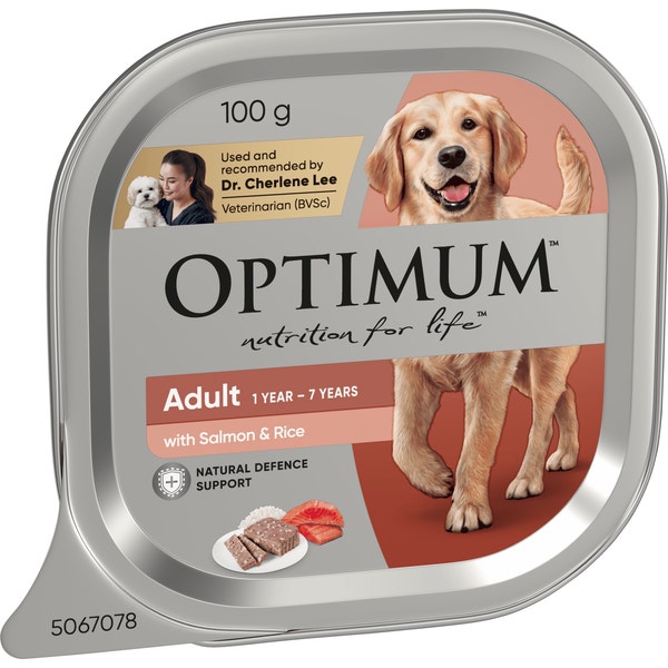 OPTIMUM Wet Dog Food Salmon & Rice 100g Tray image 1
